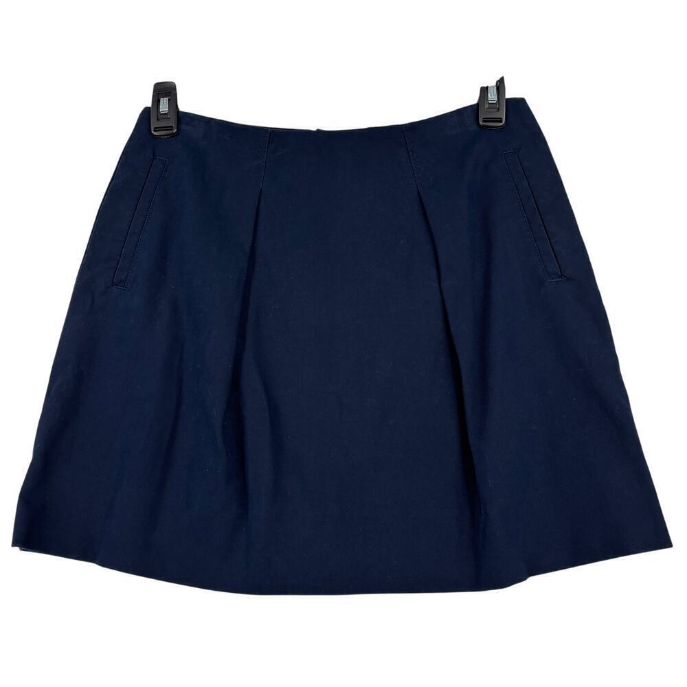 J. Crew Pleated Mini Skirt Women's Size 8 Navy Blue Cotton Pockets